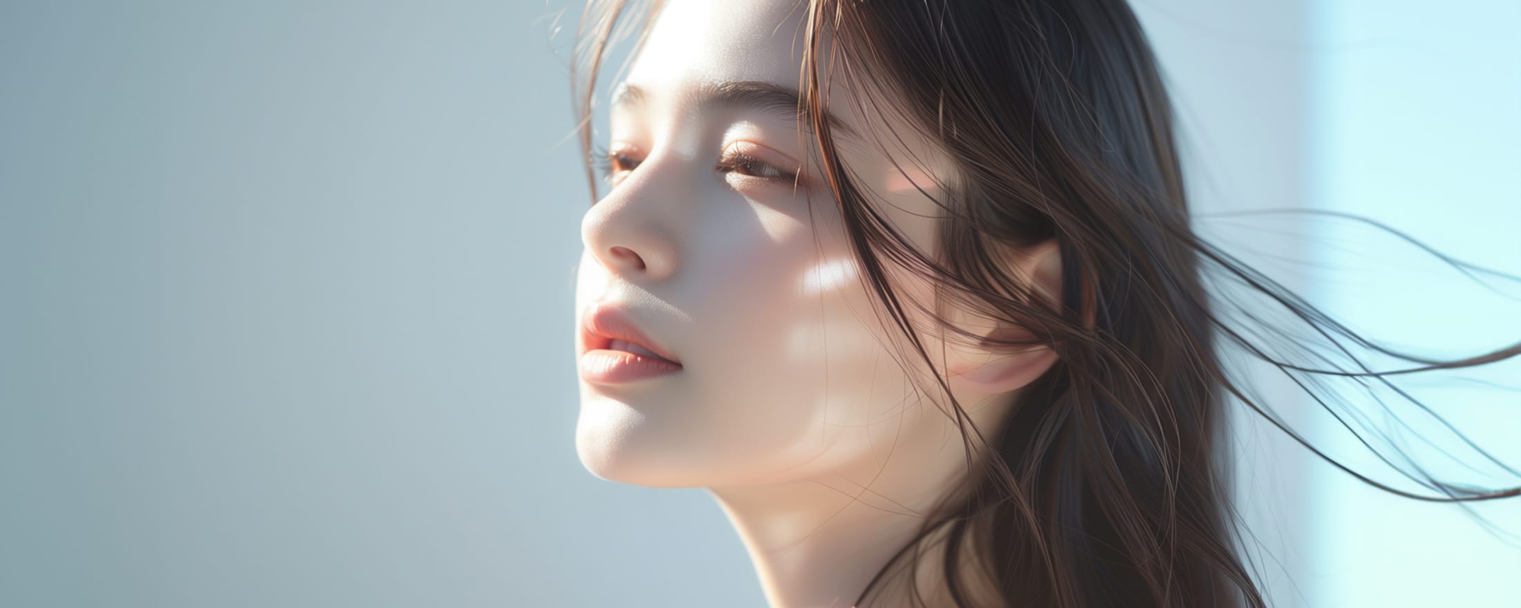 横を向いた女性の写真