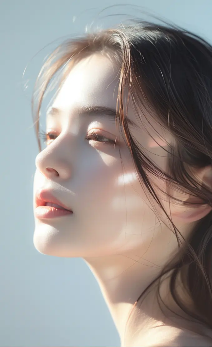 アートメイクをした女性が横を向いているシーン